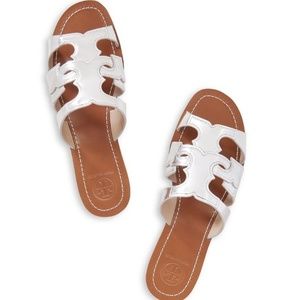 TORY BURCH Anchor T Flat White Leather Sandal 7.5